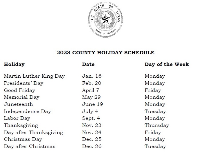 Holiday Schedule 2023